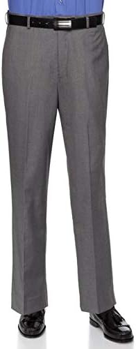 Mens Slim fit Dress Pants Flat-Front - Modern Formal Business Wrinkle Free No Iron Grey 46Wx34L