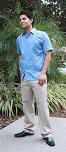 Load image into Gallery viewer, Short Sleeve Guayabera Shirt - for Men Cuban Linen Look - Red