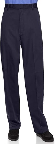 AKA Half Elastic Wrinkle Free Flat Front Men's Slacks – Relaxed Fit Twill Casual Pant - Navy