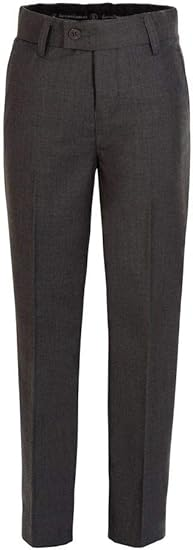 Boys Dress Pants Flat-Front - Slim fit Dress Slacks - Charcoal