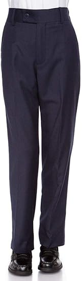 Boys Pant with Two Side Two Back Pockets Non-Elastic Waistband, Slim Pants for Boys Goes with Any Shirt Suit Jacket - Navy