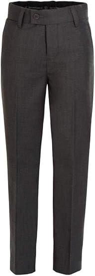 Boys Pant with Two Side Two Back Pockets Non-Elastic Waistband, Slim Pants for Boys Goes with Any Shirt Suit Jacket - Charcoal-poly-rayon