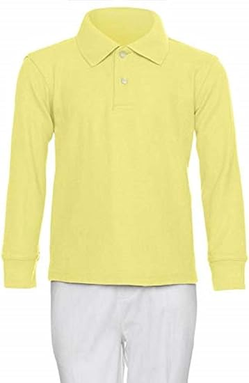 AKA Boys Wrinkle-Free Polo Shirt - Pique Chambray Collar Comfortable Quality - Yellow - Long Sleeve