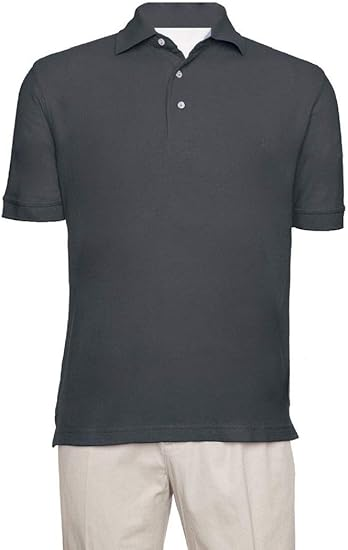AKA Men's Solid Polo Shirt Classic Fit - Pique Chambray Collar Comfortable Quality - Charcoal