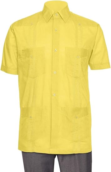 Short Sleeve Guayabera Shirt - for Men Cuban Linen Look - Maize