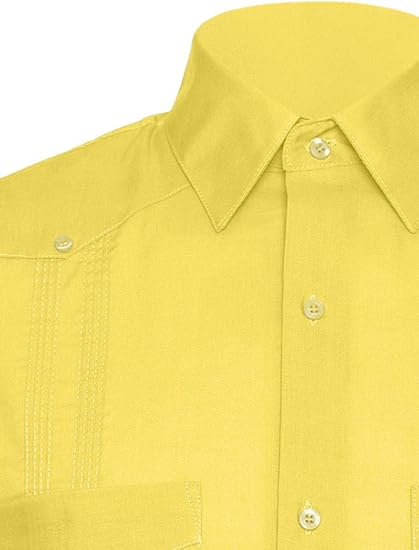 Short Sleeve Guayabera Shirt - for Men Cuban Linen Look - Maize