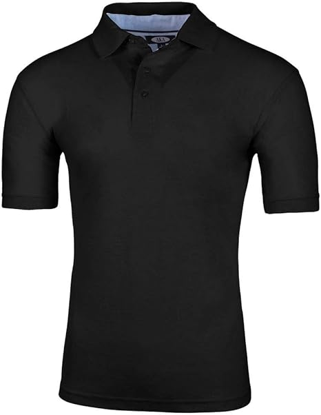 AKA Men's Solid Polo Shirt Classic Fit - Pique Chambray Collar Comfortable Quality - Black