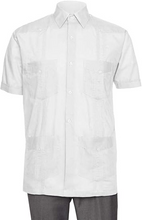 Load image into Gallery viewer, Short Sleeve Guayabera Shirt - for Men Cuban Linen Look - White
