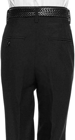 Boys Pant with Two Side Two Back Pockets Non-Elastic Waistband, Slim Pants for Boys Goes with Any Shirt Suit Jacket - Black