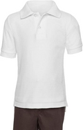 AKA Boys Wrinkle-Free Polo Shirt - Pique Chambray Collar Comfortable Quality - White - Short Sleeve