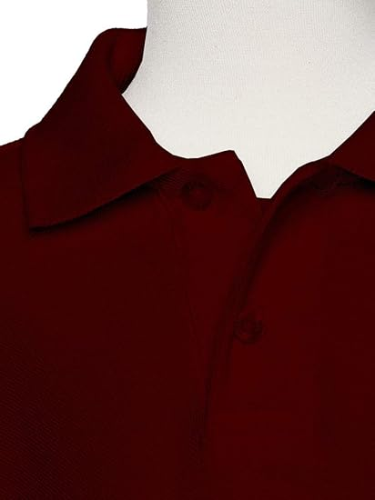 AKA Boys Wrinkle-Free Polo Shirt - Pique Chambray Collar Comfortable Quality - Burgundy - Short Sleeve