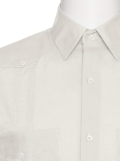 Short Sleeve Guayabera Shirt - for Men Cuban Linen Look - Beige