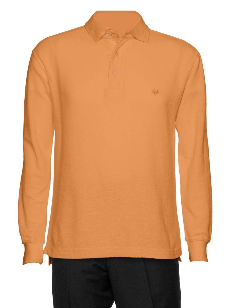 Men's Tangerine Solid Polo Shirt Classic Fit - Pique Chambray Collar- Long Sleeve