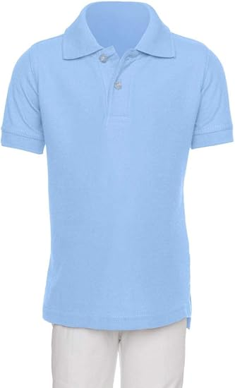 AKA Boys Wrinkle-Free Polo Shirt - Pique Chambray Collar Comfortable Quality - Light Blue - Short Sleeve