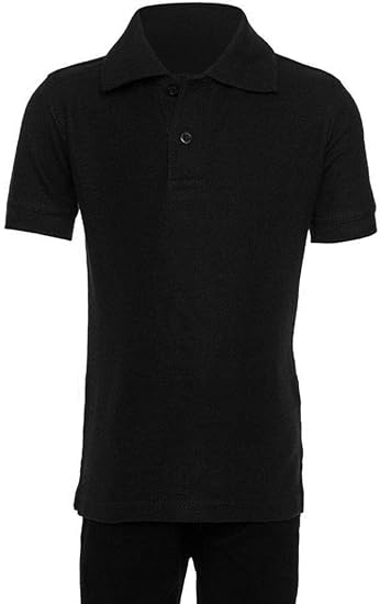 AKA Boys Wrinkle-Free Polo Shirt - Pique Chambray Collar Comfortable Quality - Black - Short Sleeve