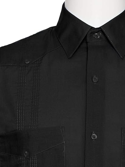 Short Sleeve Guayabera Shirt - for Men Cuban Linen Look - Black