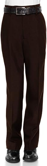 Boys Dress Pants Flat-Front - Slim fit Dress Slacks - Brown