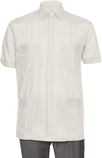 Short Sleeve Guayabera Shirt - for Men Cuban Linen Look - Beige