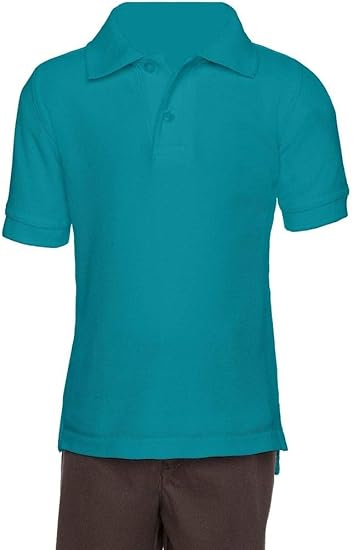 AKA Boys Wrinkle-Free Polo Shirt - Pique Chambray Collar Comfortable Quality - Light Blue - Short Sleeve
