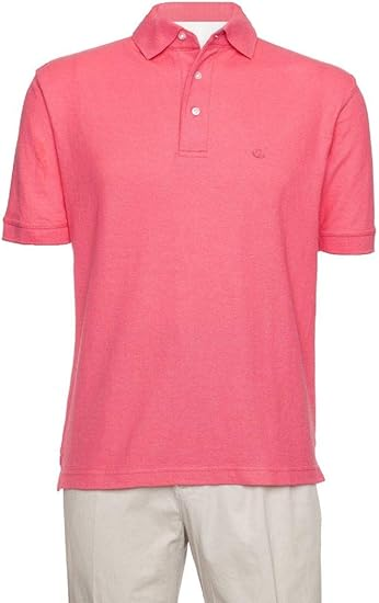 AKA Men's Solid Polo Shirt Classic Fit - Pique Chambray Collar Comfortable Quality - Coral