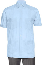 Load image into Gallery viewer, Short Sleeve Guayabera Shirt - for Men Cuban Linen Look - Light Blue