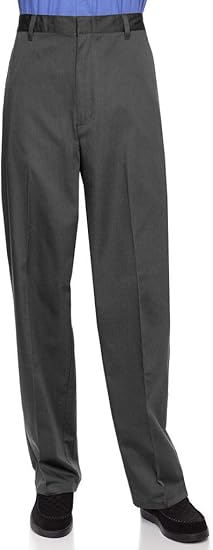 AKA Half Elastic Wrinkle Free Flat Front Men's Slacks – Relaxed Fit Twill Casual Pant Charcoal 44 Short