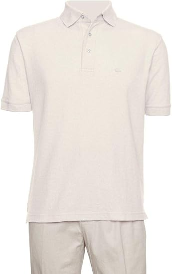AKA Men's Solid Polo Shirt Classic Fit - Pique Chambray Collar Comfortable Quality - Cream