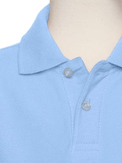 AKA Boys Wrinkle-Free Polo Shirt - Pique Chambray Collar Comfortable Quality - Light Blue - Short Sleeve