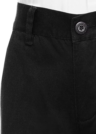 Boys Uniform Straight Twill Pant - Flat Front Wrinkle Free Cotton Slacks - Black