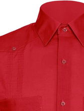 Load image into Gallery viewer, Short Sleeve Guayabera Shirt - for Men Cuban Linen Look - Red