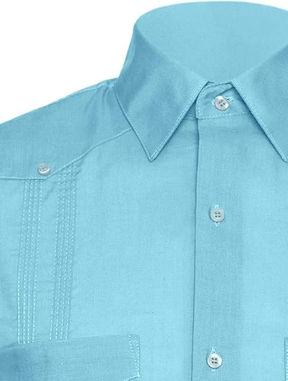 Short Sleeve Guayabera Shirt - for Men Cuban Linen Look - Teal