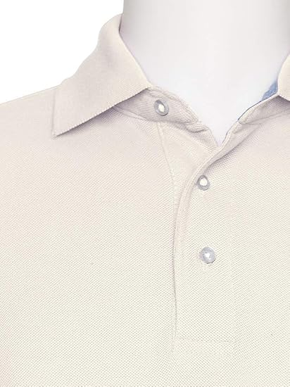 AKA Men's Solid Polo Shirt Classic Fit - Pique Chambray Collar Comfortable Quality - Cream