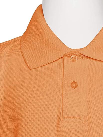 Men's Tangerine Solid Polo Shirt Classic Fit - Pique Chambray Collar- Long Sleeve