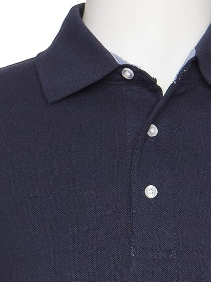 AKA Men's Solid Polo Shirt Classic Fit - Pique Chambray Collar Comfortable Quality - Navy