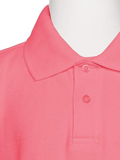 AKA Boys Wrinkle-Free Polo Shirt - Pique Chambray Collar Comfortable Quality - Coral - Short Sleeve