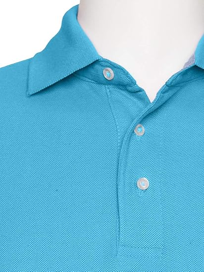 AKA Men's Solid Polo Shirt Classic Fit - Pique Chambray Collar Comfortable Quality - Turquoise