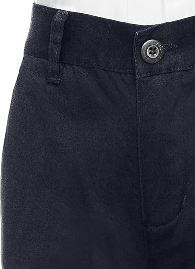 Boys Uniform Straight Twill Pant - Flat Front Wrinkle Free Cotton Slacks Navy