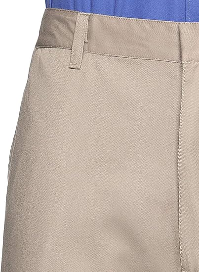 AKA Half Elastic Wrinkle Free Flat Front Men's Slacks – Relaxed Fit Twill Casual Pant - Khaki