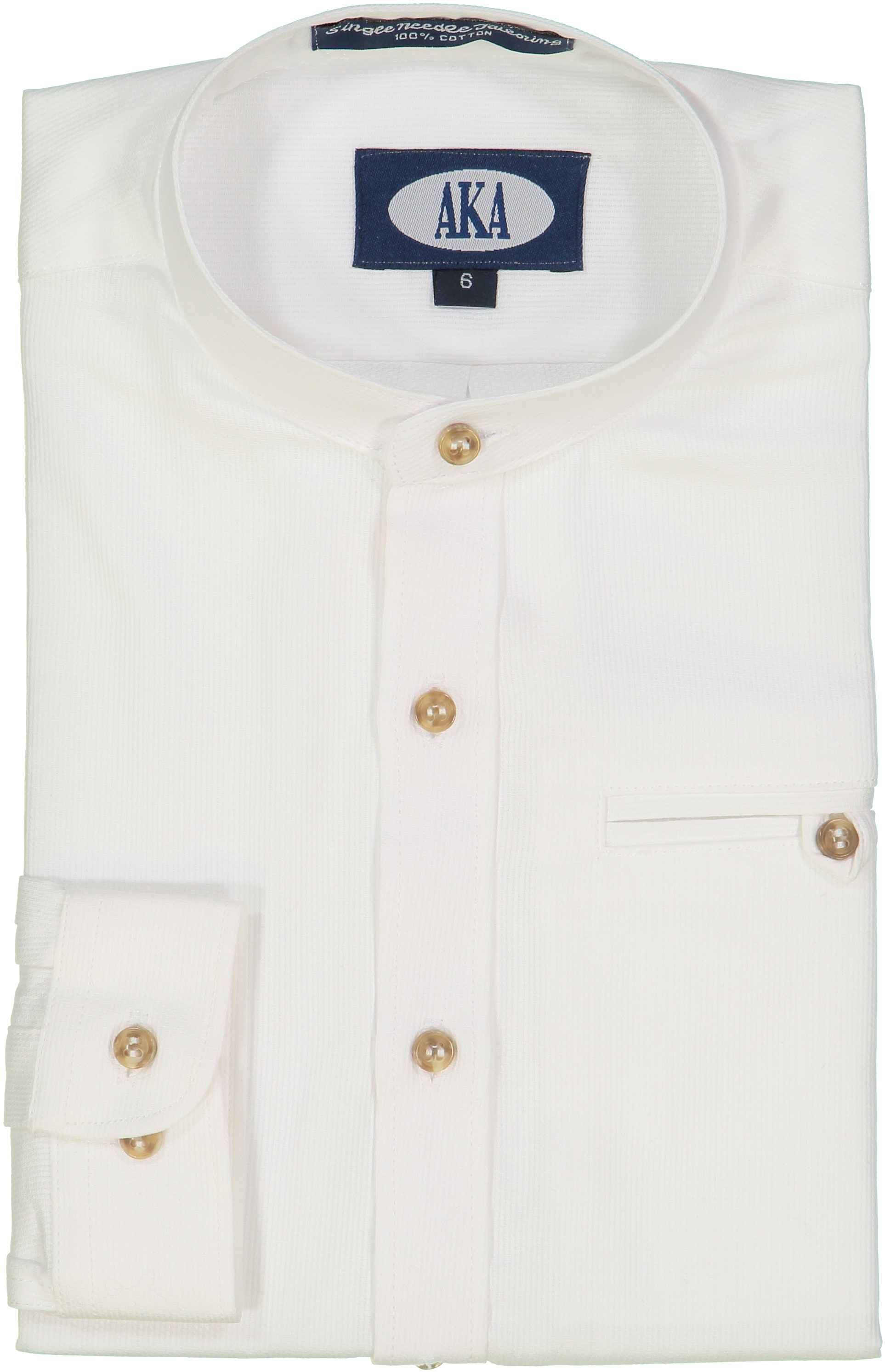 Boys White Dobby Striped Mandarin Collar Dress Shirt Short Sleeve