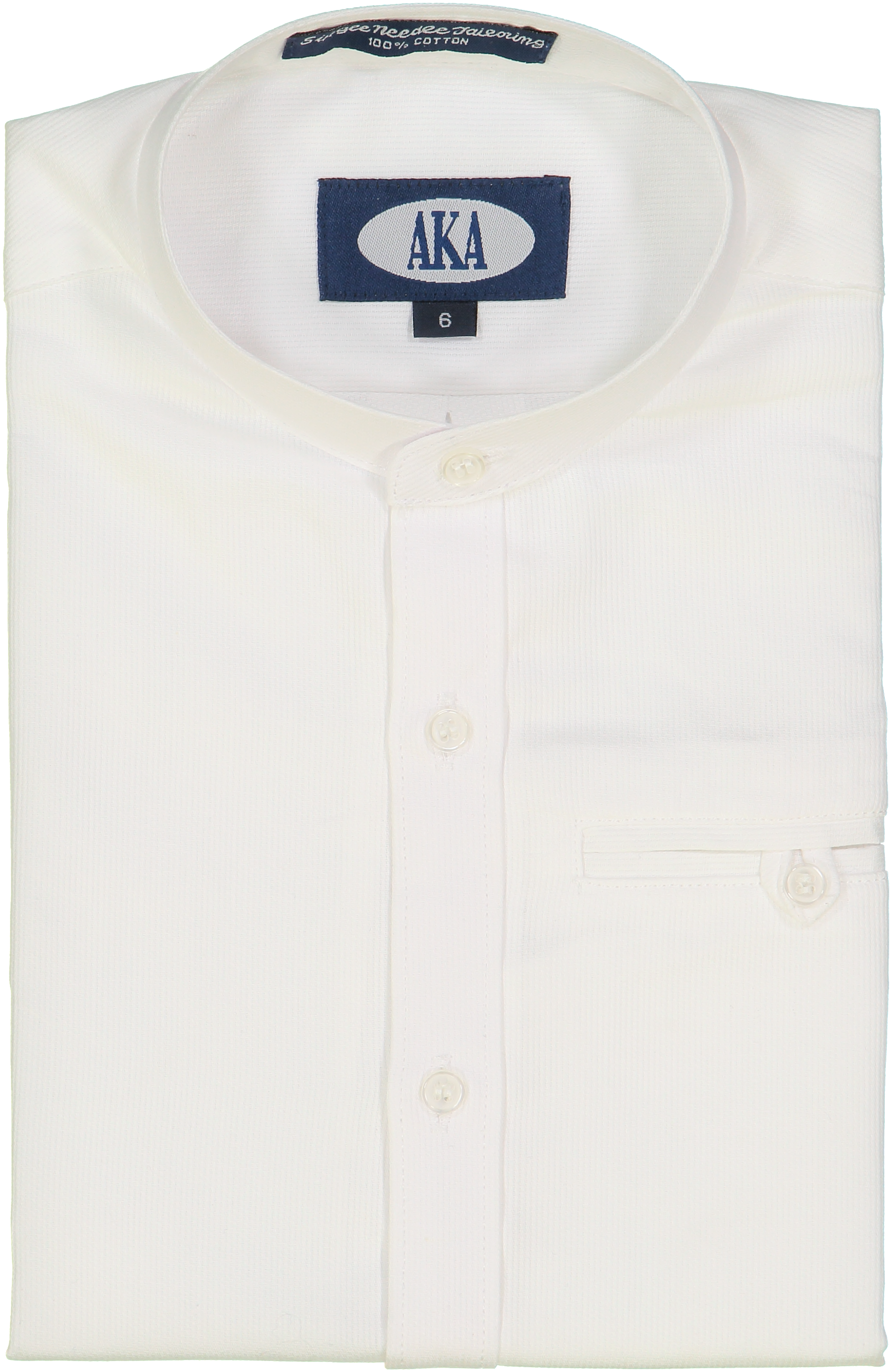 Boys White Dobby Striped Mandarin Collar Dress Shirt Short Sleeve