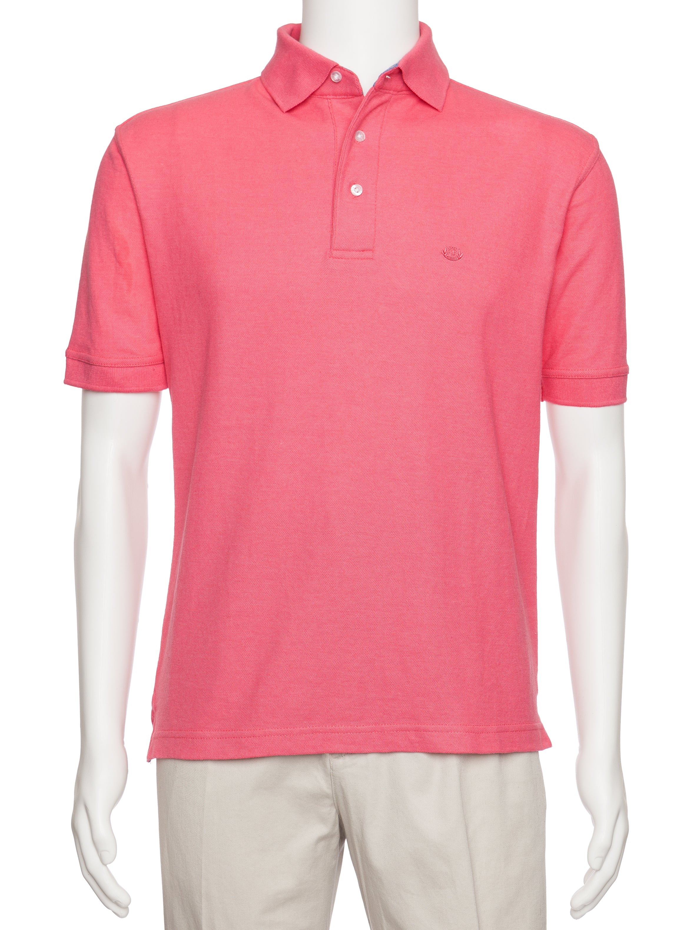 Men's Coral Solid Polo Shirt Classic Fit - Pique Chambray Collar