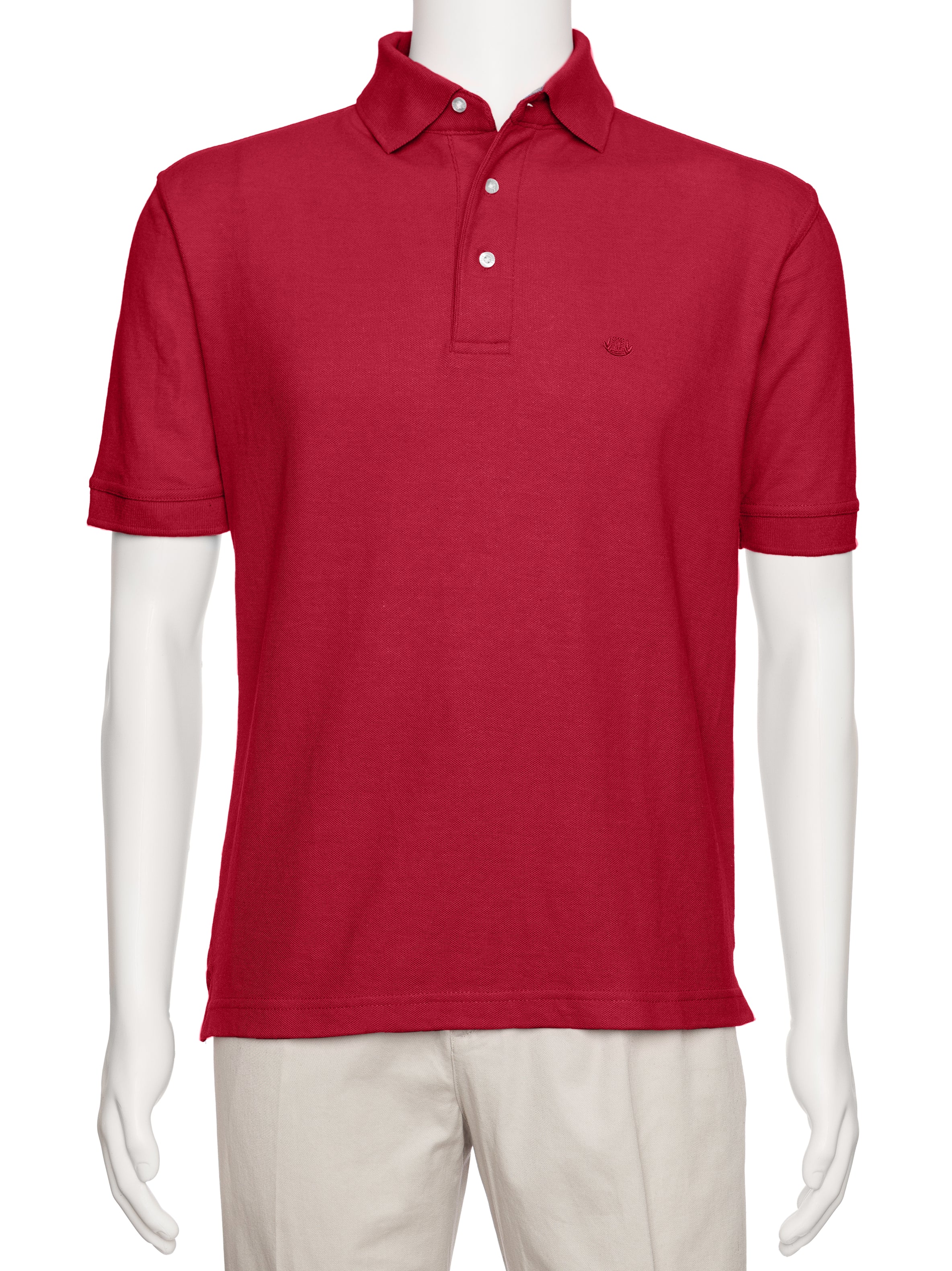 Men's Red Solid Polo Shirt Classic Fit - Pique Chambray Collar- Short Sleeve