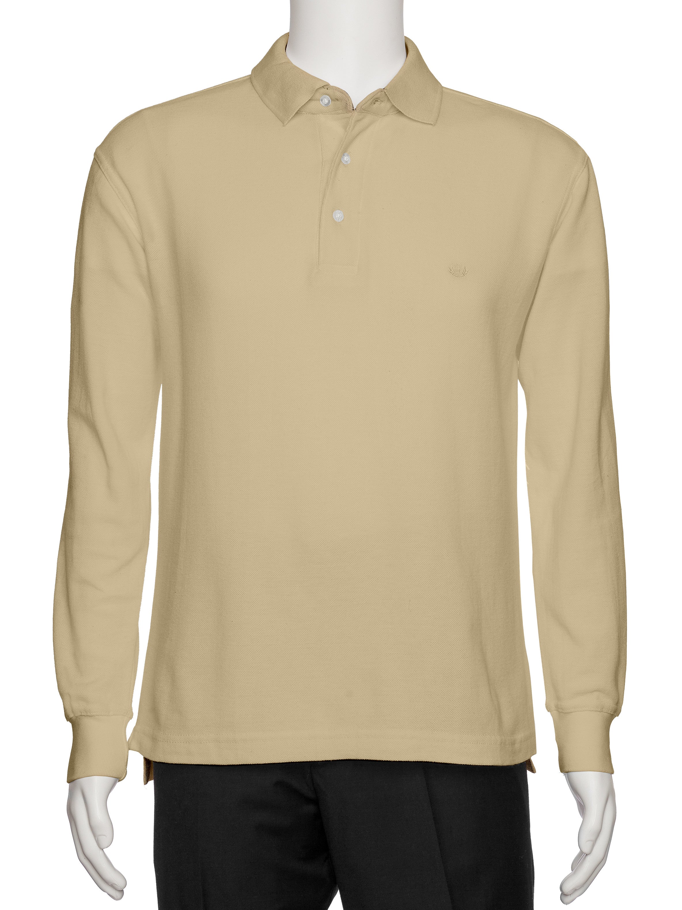 Men's Sand Solid Polo Shirt Classic Fit - Pique Chambray Collar- large sizes