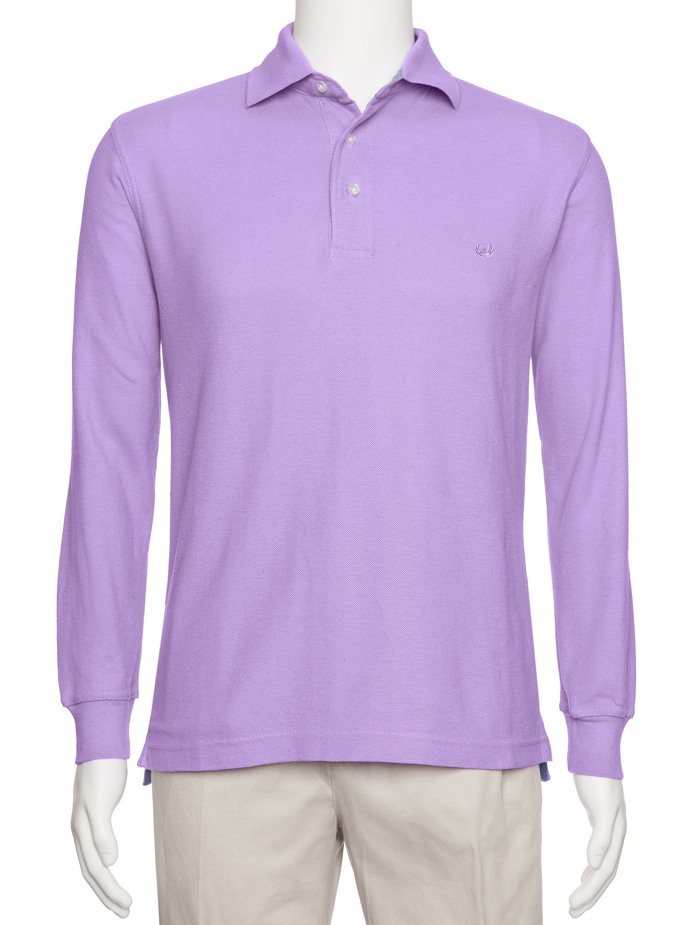 Men's Lavender Solid Polo Shirt Classic Fit - Pique Chambray Collar