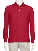 Load image into Gallery viewer, Men's Red Solid Polo Shirt Classic Fit - Pique Chambray Collar- Long Sleeve
