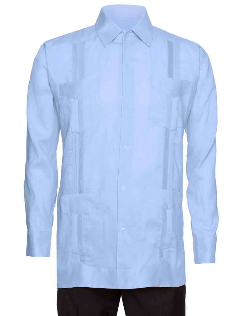 Mens Long Sleeve 100% Linen Guayabera Shirt