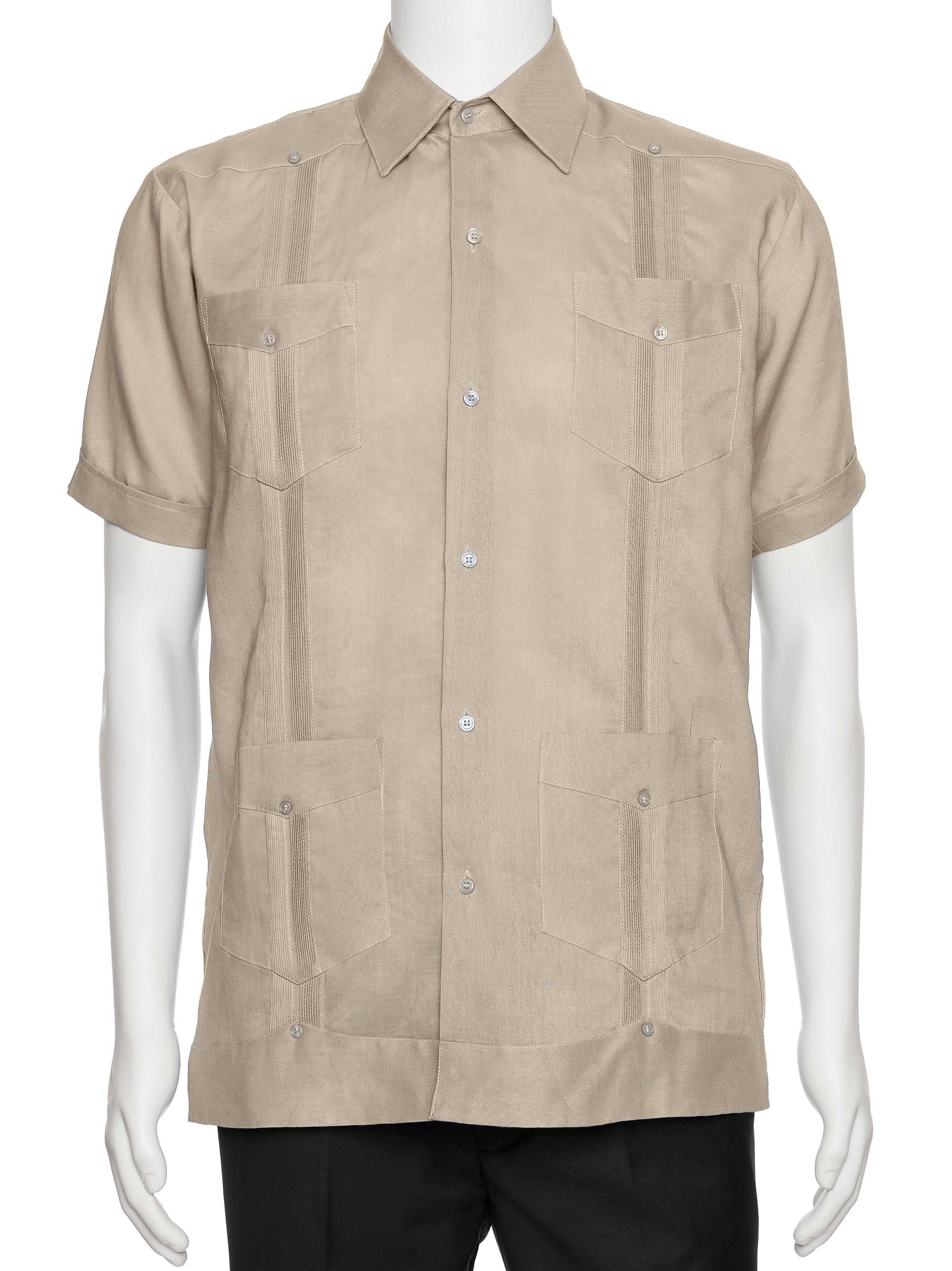 Mens Short Sleeve 100% Linen Guayabera Shirt