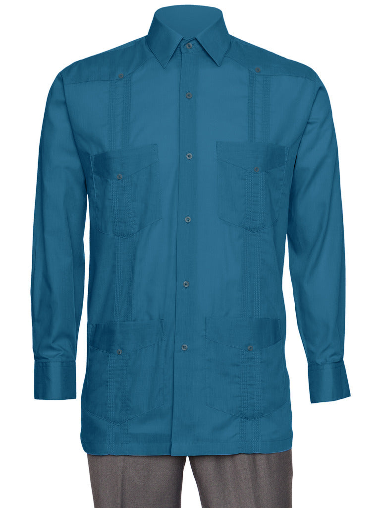 Mens Long Sleeve Linen Look Guayabera Shirt