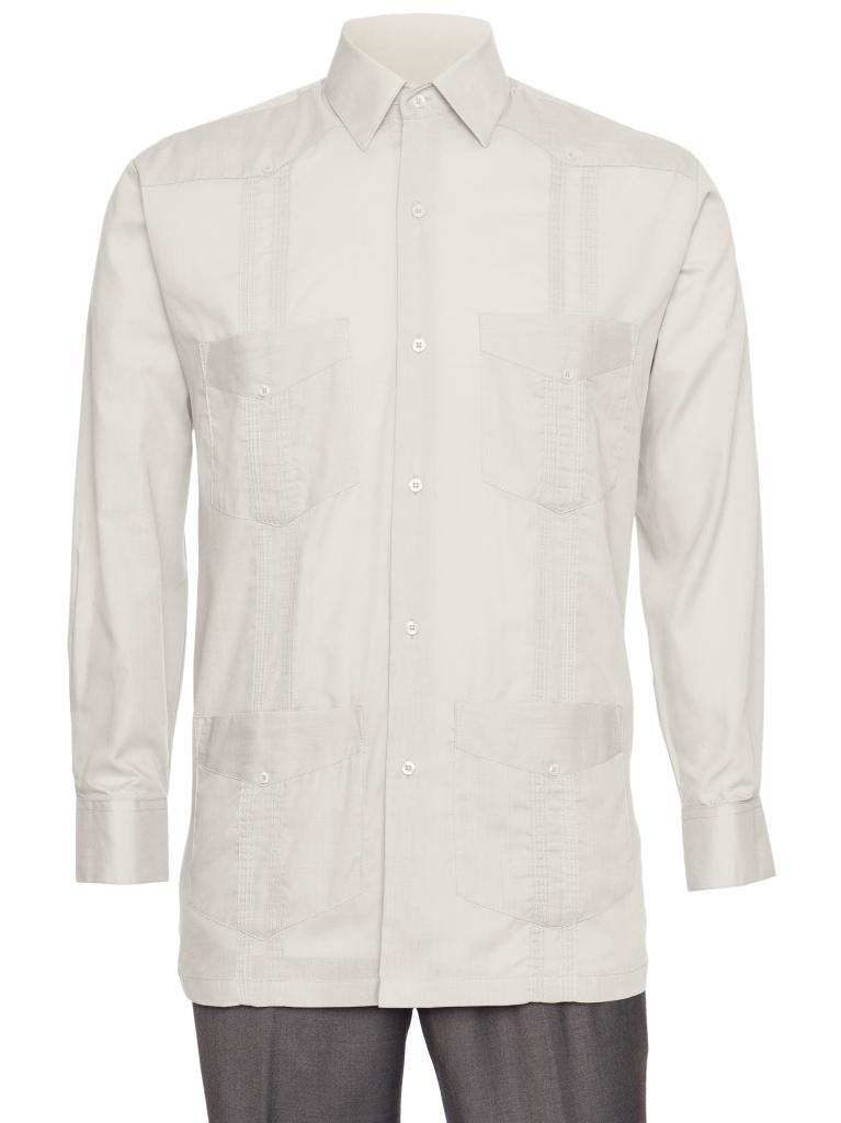 Mens Long Sleeve Linen Look Guayabera Shirt