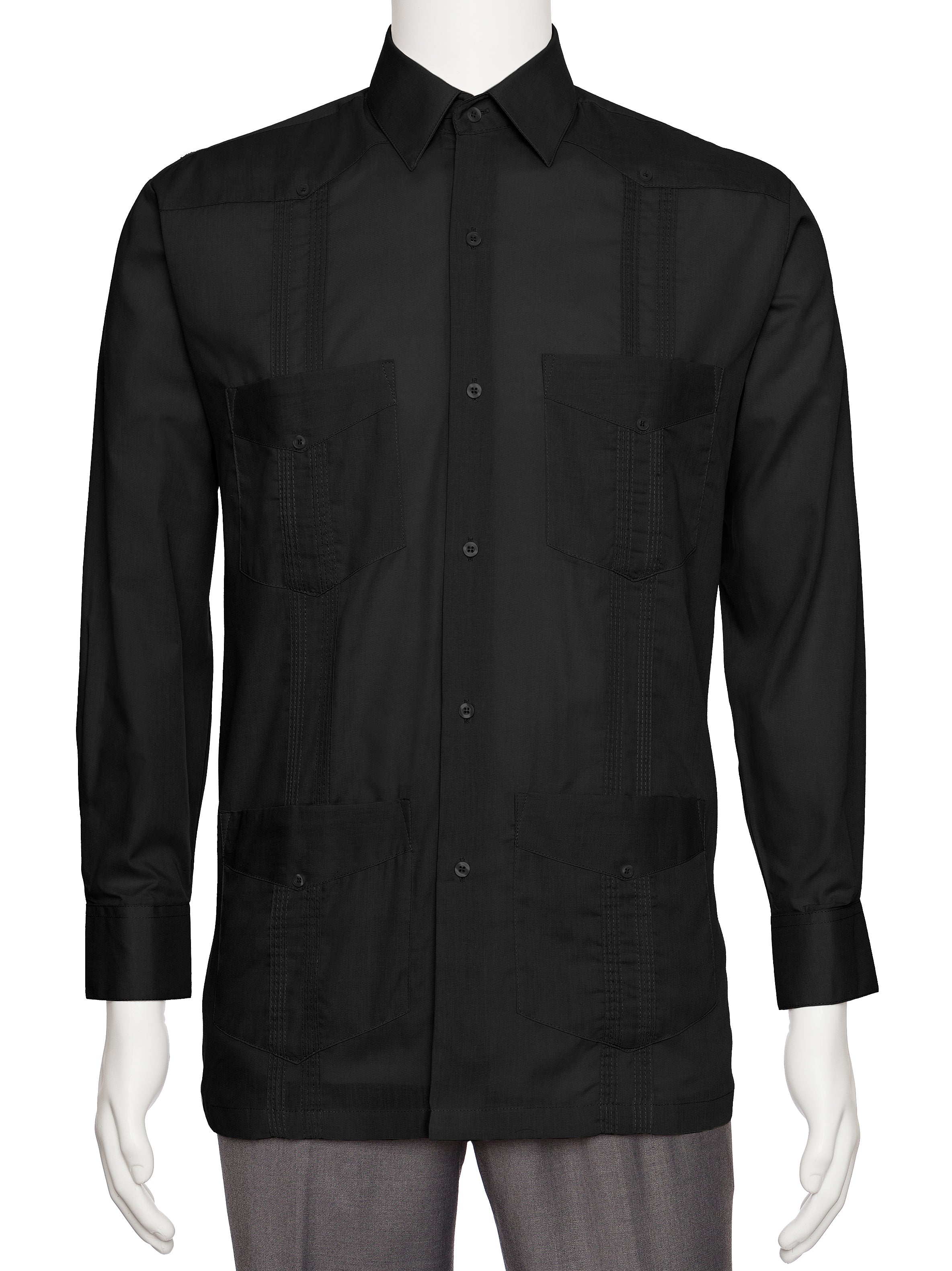 Mens Long Sleeve Linen Look Guayabera Shirt